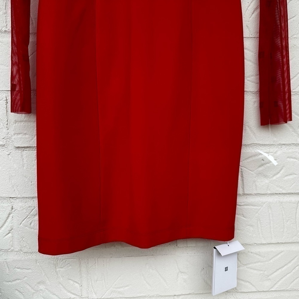 New Givenchy 4G Logo Mixed Media Mini Dress w/ Sheer in Vermillon Size 36 - Picture 9 of 15